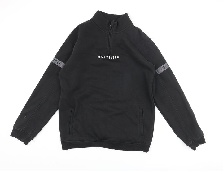 Holyfield Boys Black Cotton Pullover Sweatshirt Size 14 Years Zip - Front Logo Reflective Tape Sleeve