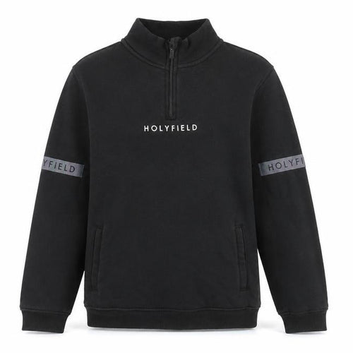 Holyfield Boys Black Cotton Pullover Sweatshirt Size 14 Years Zip - Front Logo Reflective Tape Sleeve