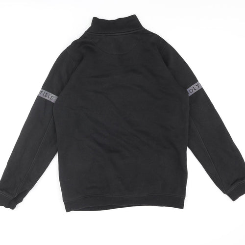 Holyfield Boys Black Cotton Pullover Sweatshirt Size 14 Years Zip - Front Logo Reflective Tape Sleeve