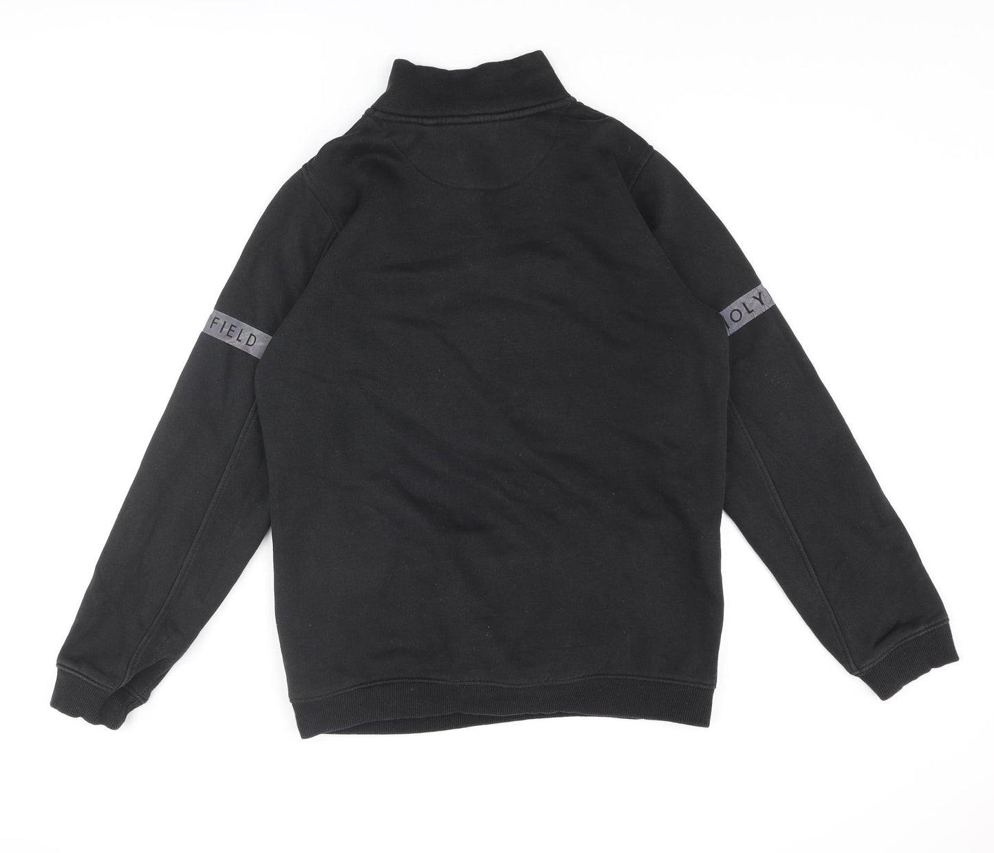 Holyfield Boys Black Cotton Pullover Sweatshirt Size 14 Years Zip - Front Logo Reflective Tape Sleeve