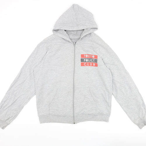 American Apparel Mens Grey Cotton Full Zip Hoodie Size L - Tokyo Police Club