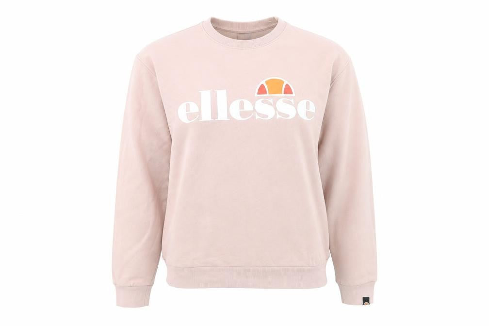Front view of Ellesse women’s pink cotton pullover sweatshirt, size UK 12, pullover - logo