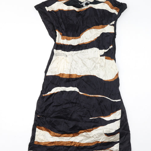 Zara Womens Black Geometric Viscose A-Line Size M Boat Neck Zip