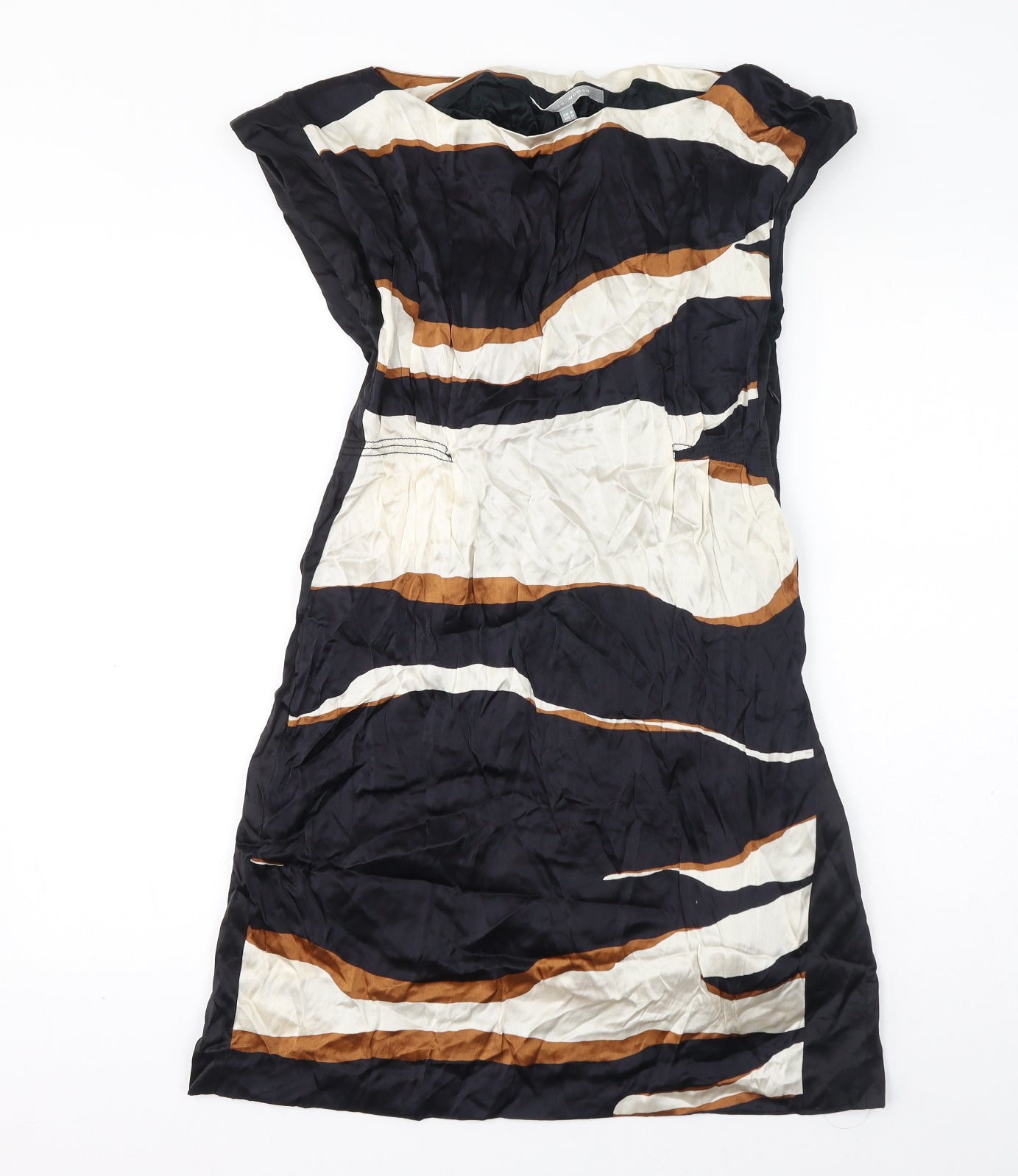 Zara Womens Black Geometric Viscose A-Line Size M Boat Neck Zip