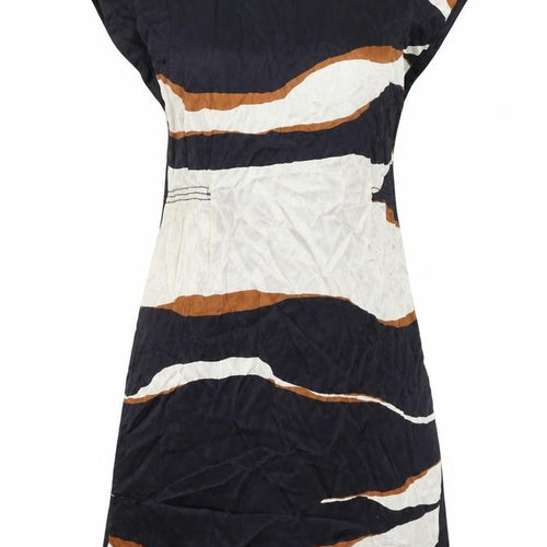 Zara Womens Black Geometric Viscose A-Line Size M Boat Neck Zip