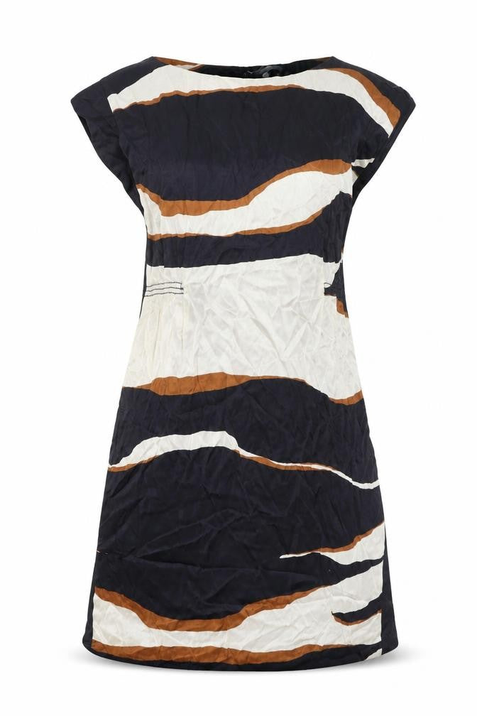 Zara Womens Black Geometric Viscose A-Line Size M Boat Neck Zip