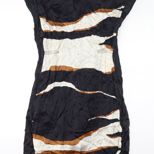 Zara Womens Black Geometric Viscose A-Line Size M Boat Neck Zip