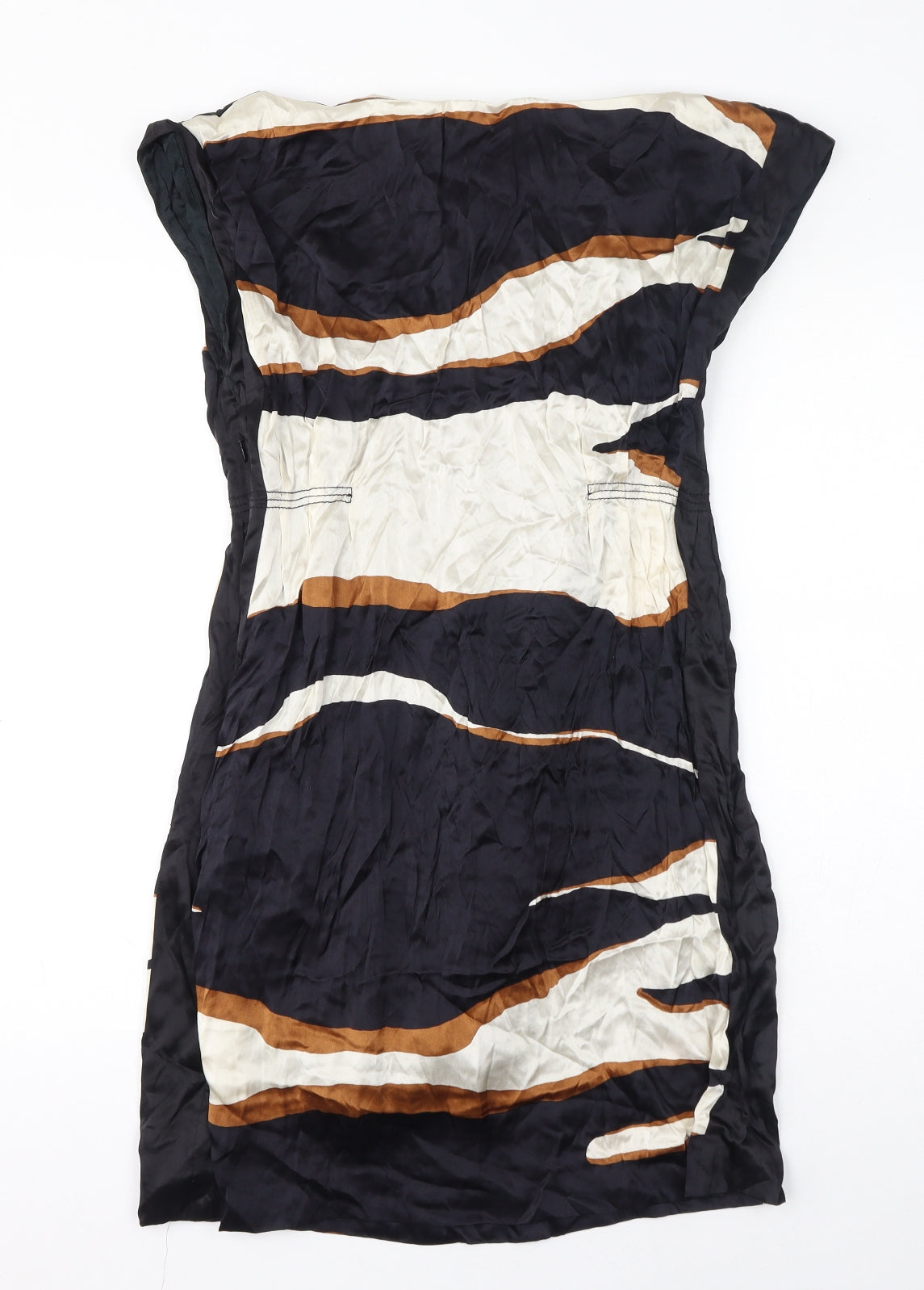 Zara Womens Black Geometric Viscose A-Line Size M Boat Neck Zip
