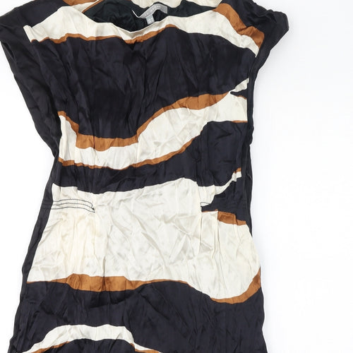 Zara Womens Black Geometric Viscose A-Line Size M Boat Neck Zip