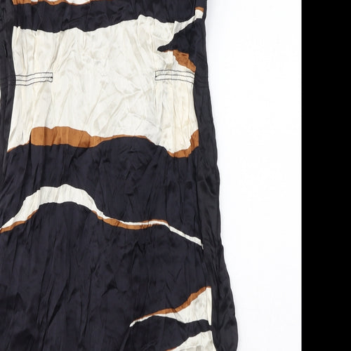Zara Womens Black Geometric Viscose A-Line Size M Boat Neck Zip