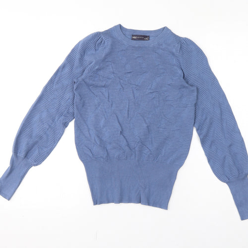 Marks and Spencer Womens Blue Crew Neck Viscose Pullover Jumper Size XS