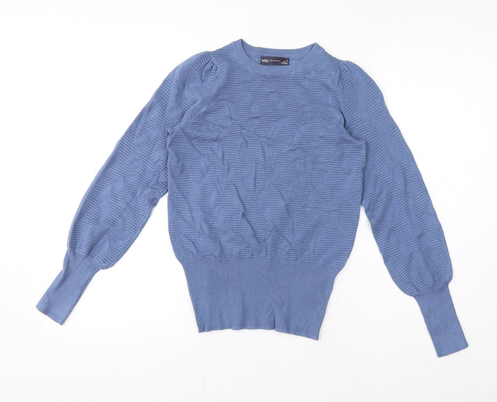 Marks and Spencer Womens Blue Crew Neck Viscose Pullover Jumper Size XS