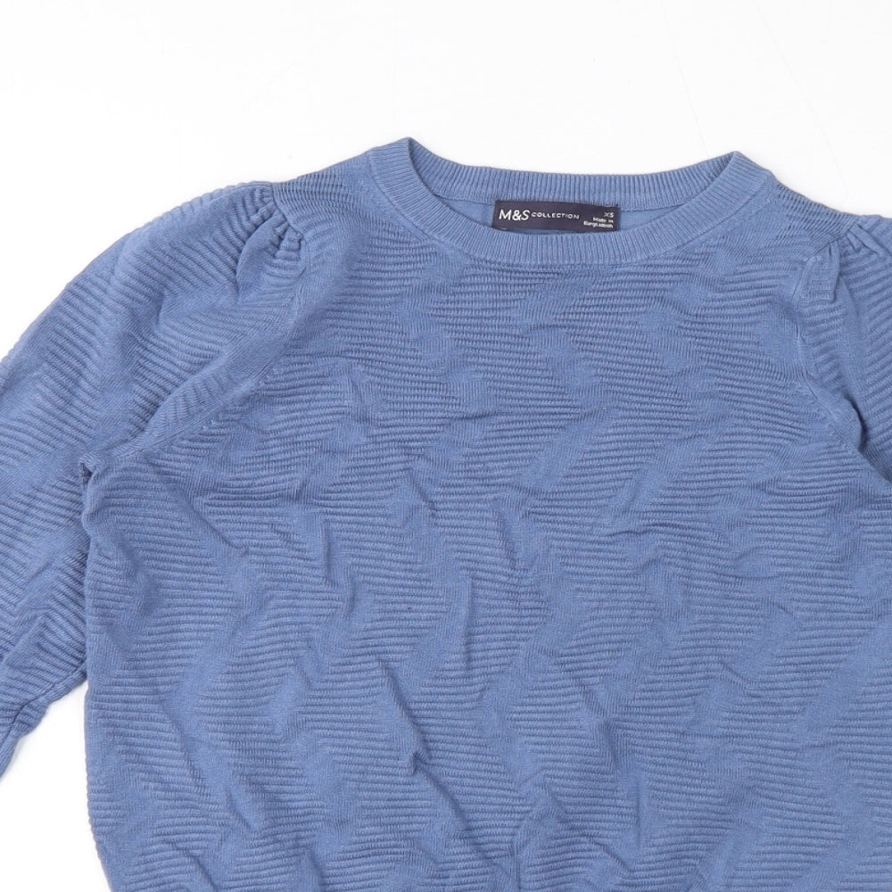 Marks and Spencer Womens Blue Crew Neck Viscose Pullover Jumper Size XS
