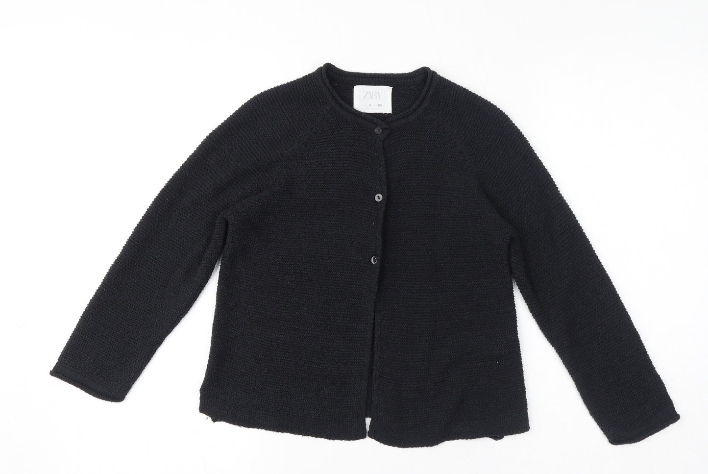 Zara Womens Black V-Neck Acrylic Cardigan Jumper Size 8