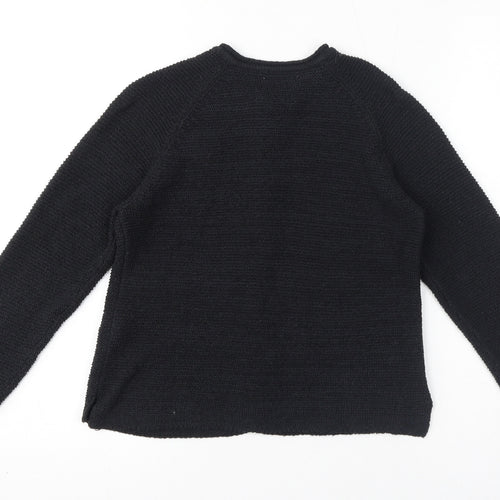 Zara Womens Black V-Neck Acrylic Cardigan Jumper Size 8