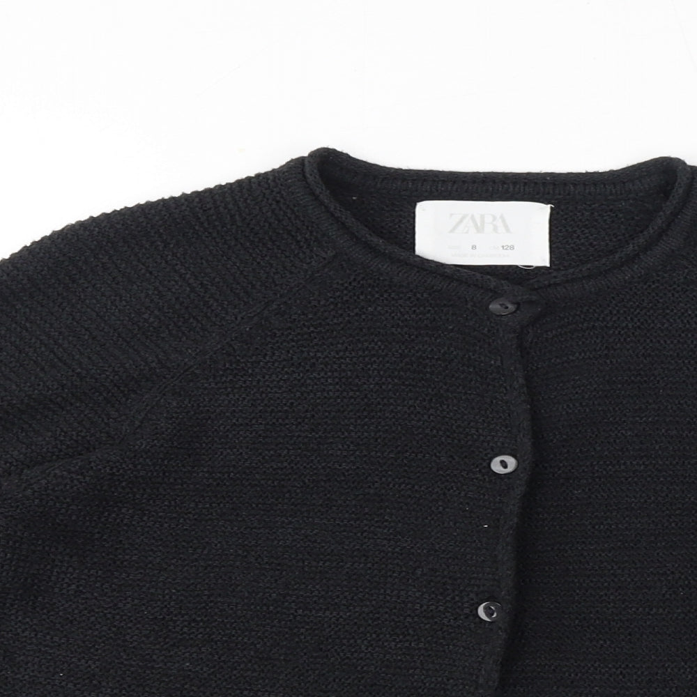 Zara Womens Black V-Neck Acrylic Cardigan Jumper Size 8