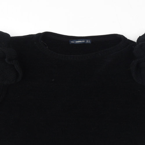 Zara Womens Black Boat Neck Polyester Pullover Jumper Size S - Ruffle detail on shoulder