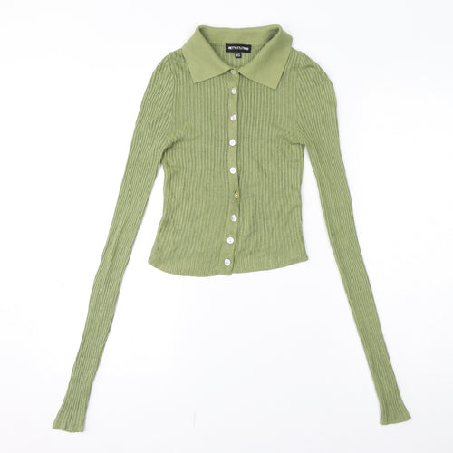 PRETTYLITTLETHING Womens Green Collared Viscose Cardigan Jumper Size XS