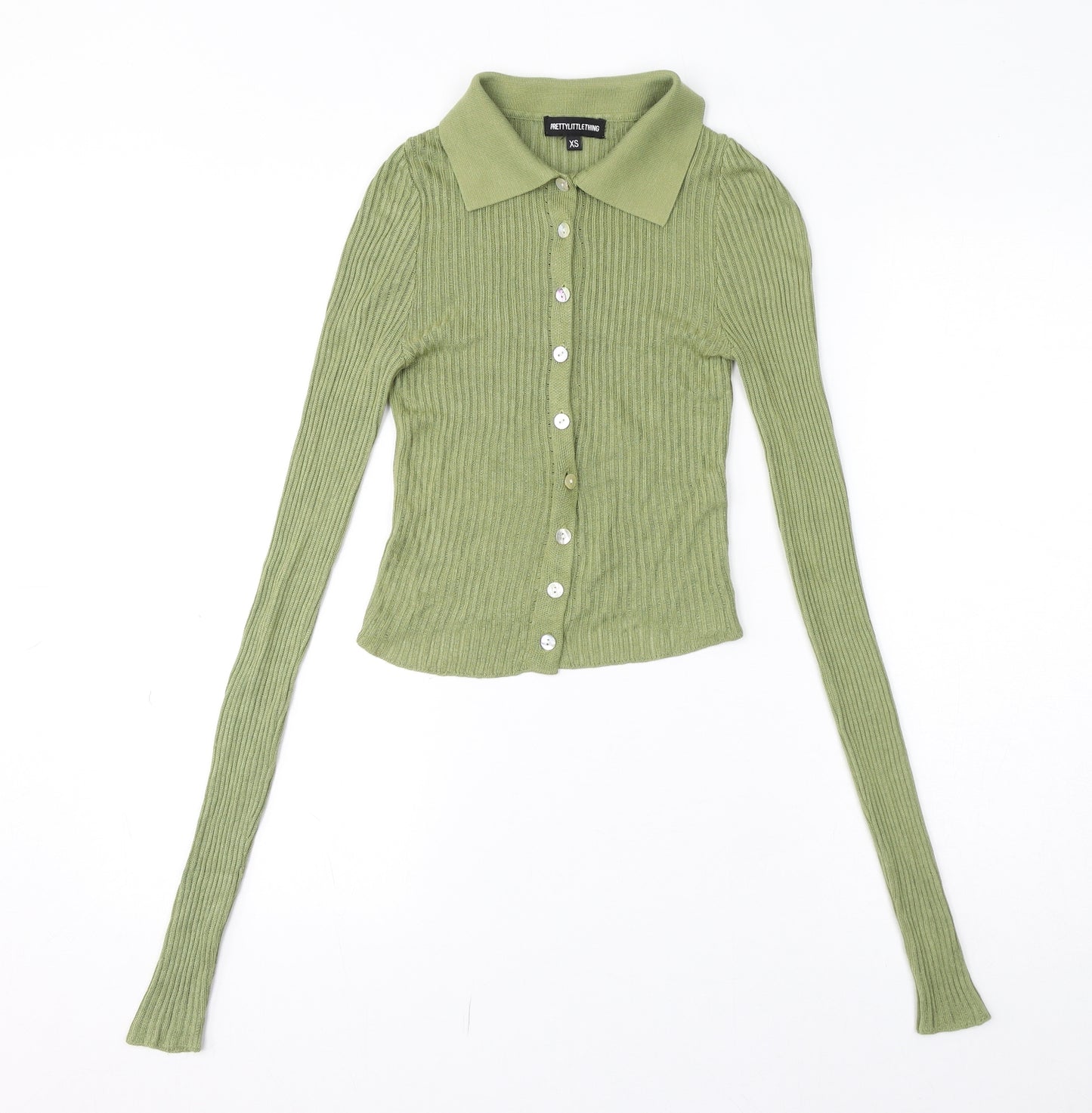 PRETTYLITTLETHING Womens Green Collared Viscose Cardigan Jumper Size XS