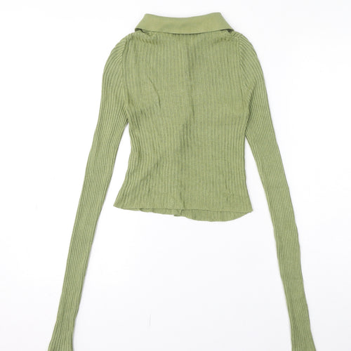 PRETTYLITTLETHING Womens Green Collared Viscose Cardigan Jumper Size XS