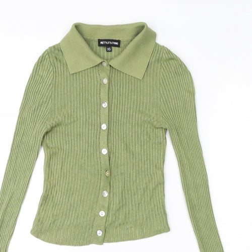 PRETTYLITTLETHING Womens Green Collared Viscose Cardigan Jumper Size XS