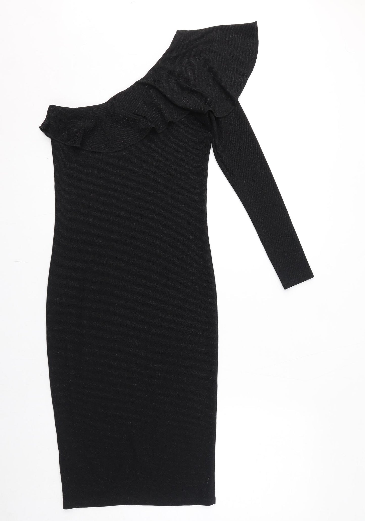 NEXT Womens Black Nylon Pencil Dress Size 8 One Shoulder Pullover - Sparkle