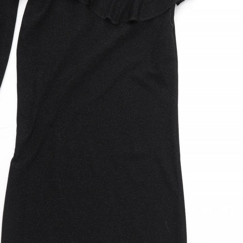 NEXT Womens Black Nylon Pencil Dress Size 8 One Shoulder Pullover - Sparkle