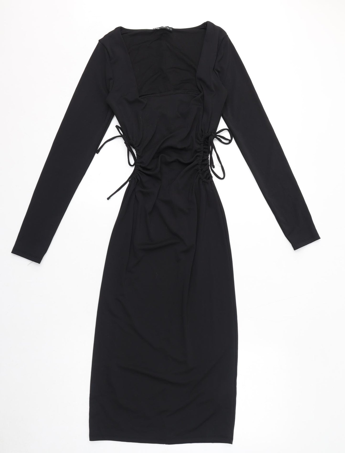 Zara Womens Black Polyester Bodycon Size S Square Neck Pullover - Open Sides