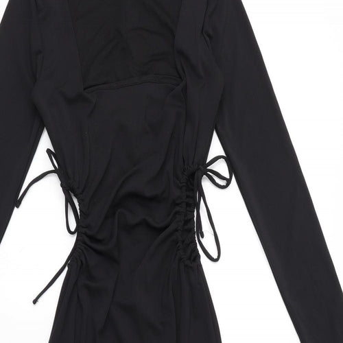 Zara Womens Black Polyester Bodycon Size S Square Neck Pullover - Open Sides