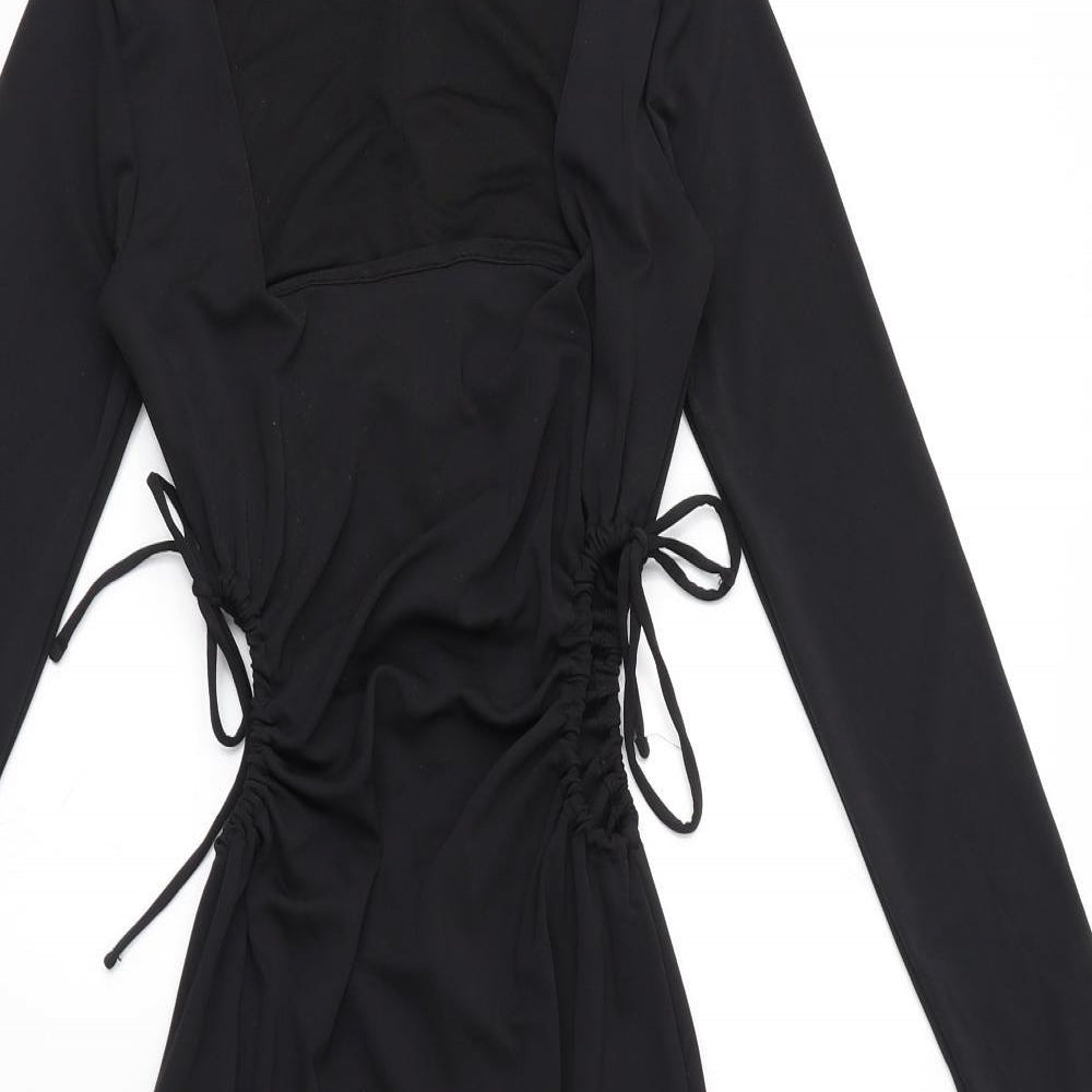 Zara Womens Black Polyester Bodycon Size S Square Neck Pullover - Open Sides