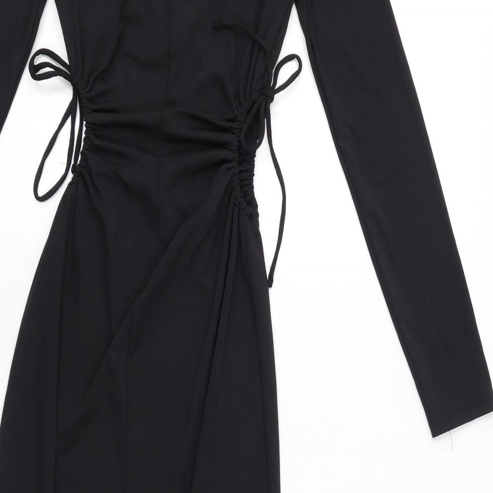 Zara Womens Black Polyester Bodycon Size S Square Neck Pullover - Open Sides