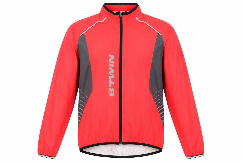 Front view of Decathlon women’s pink windbreaker coat, size S, zip - neon