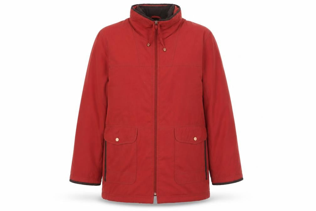Front view of Steilmann women’s red quilted coat, size UK 16, zip