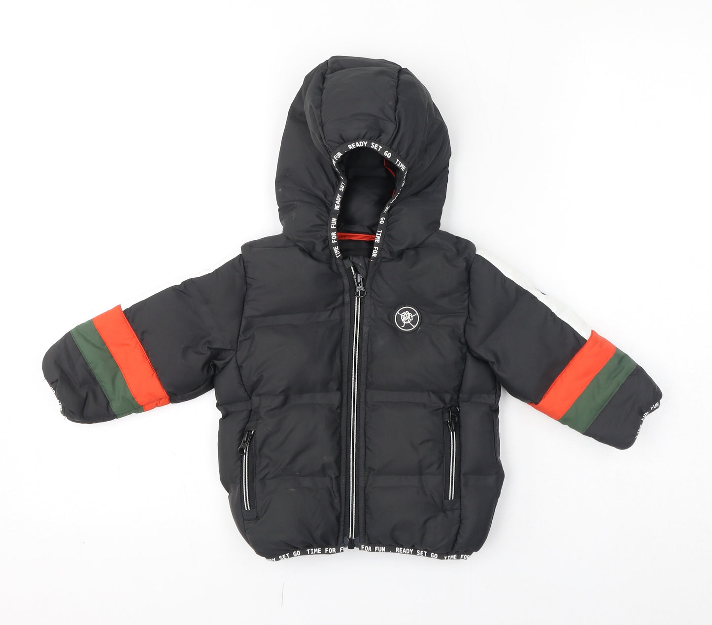 NEXT Baby Black Colourblock Puffer Jacket Coat Size 9-12 Months Zip - Hooded