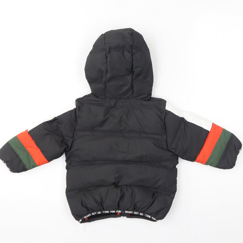 NEXT Baby Black Colourblock Puffer Jacket Coat Size 9-12 Months Zip - Hooded