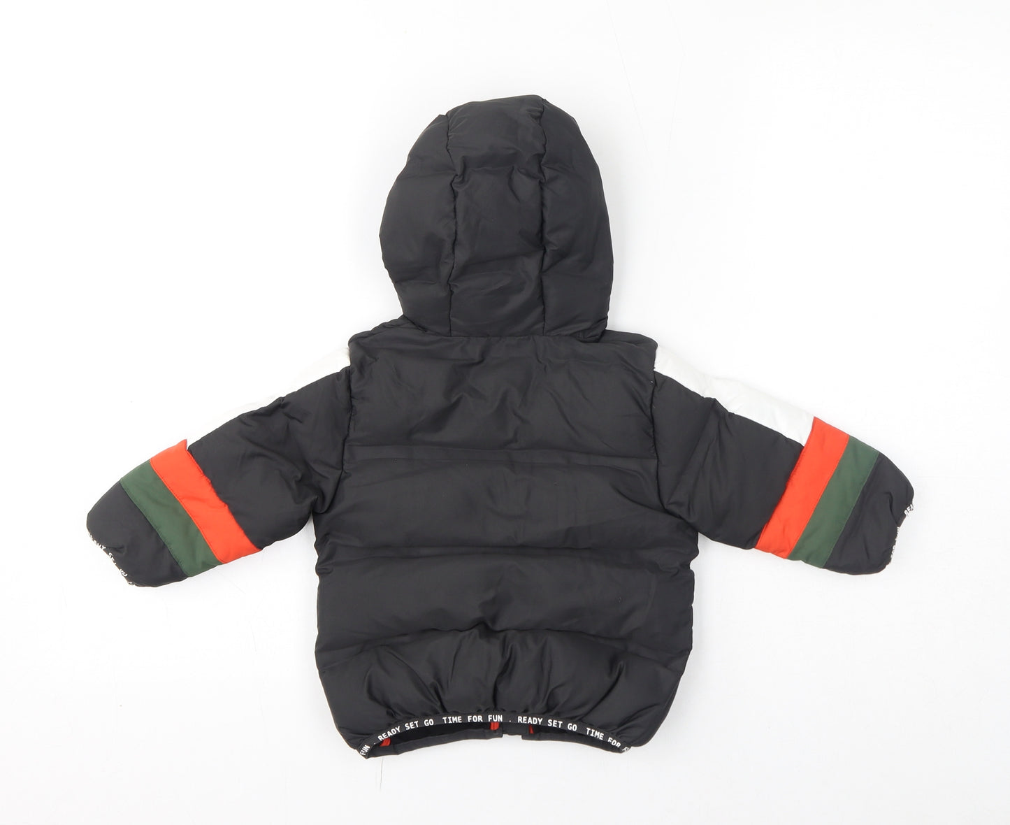 NEXT Baby Black Colourblock Puffer Jacket Coat Size 9-12 Months Zip - Hooded