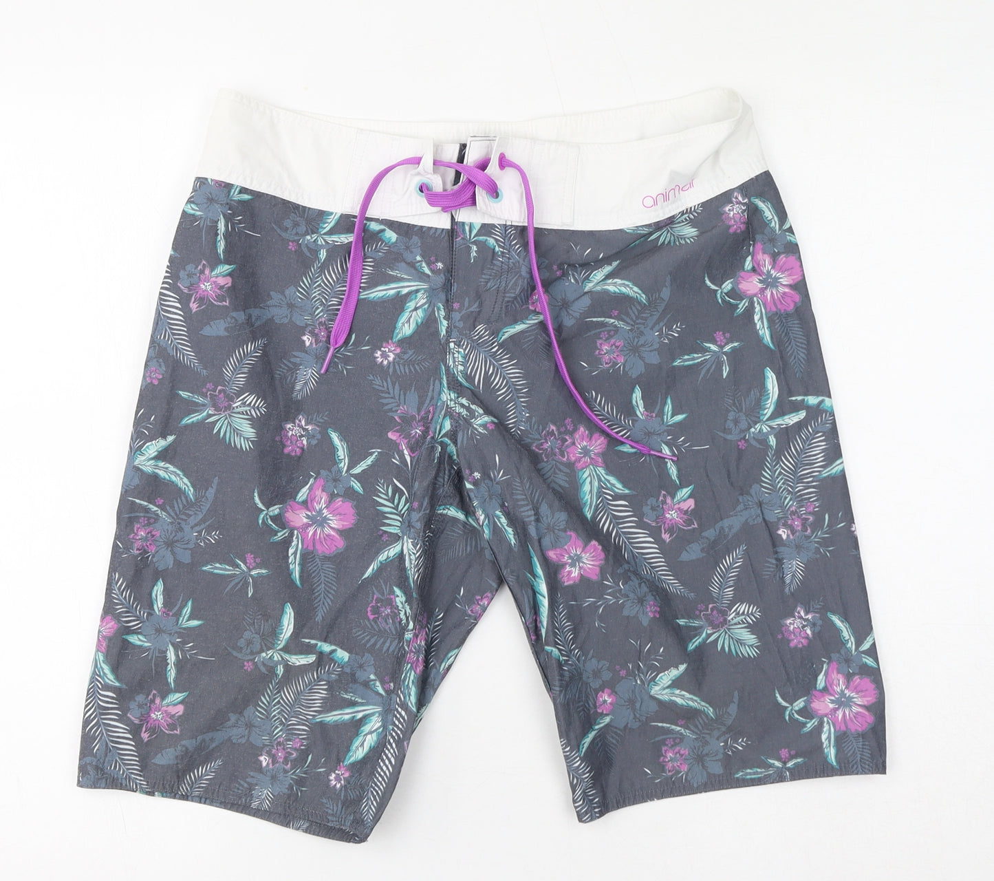 Animal Womens Grey Floral Polyester Sweat Shorts Size 10 L20 in Regular Drawstring