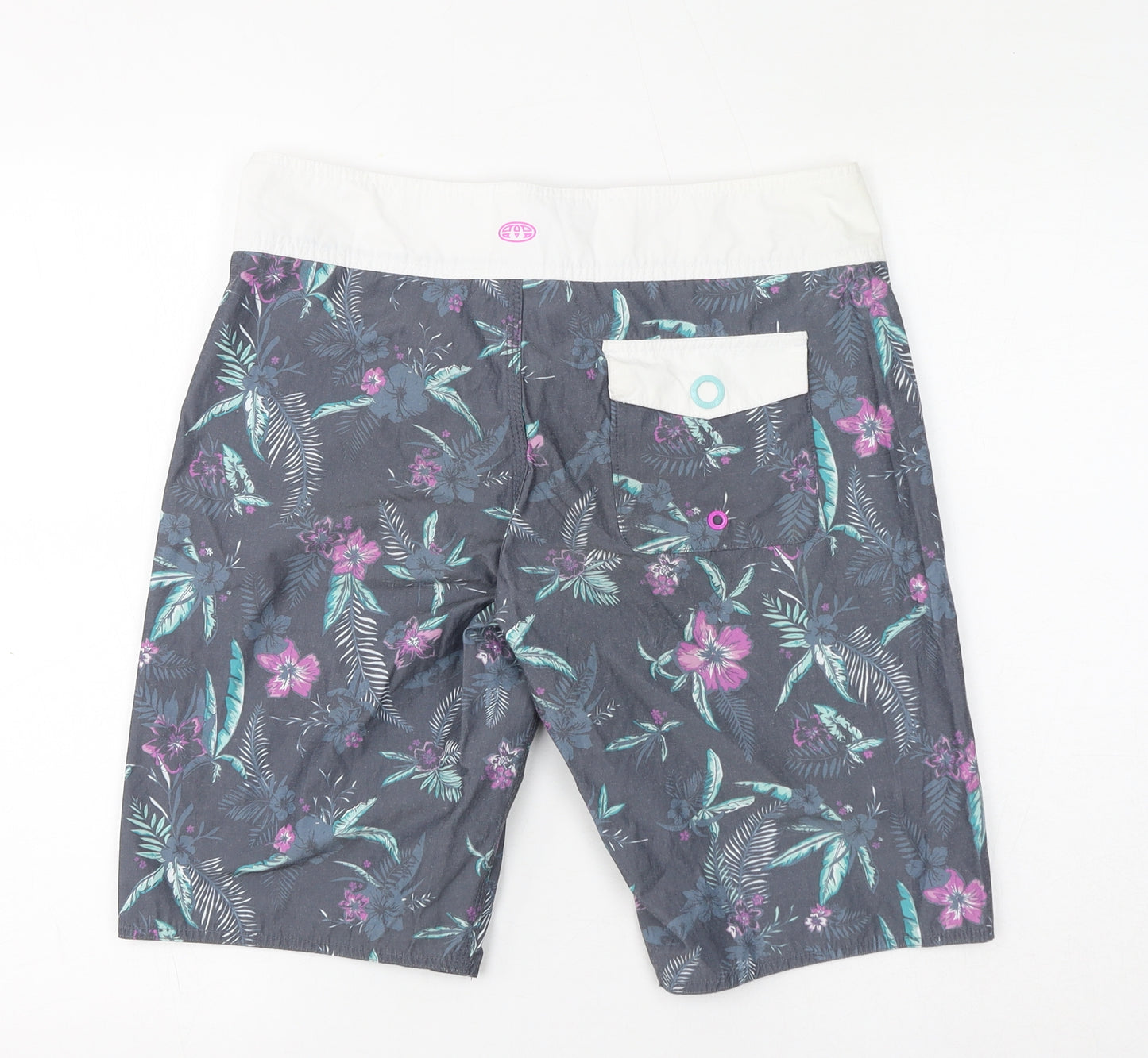 Animal Womens Grey Floral Polyester Sweat Shorts Size 10 L20 in Regular Drawstring