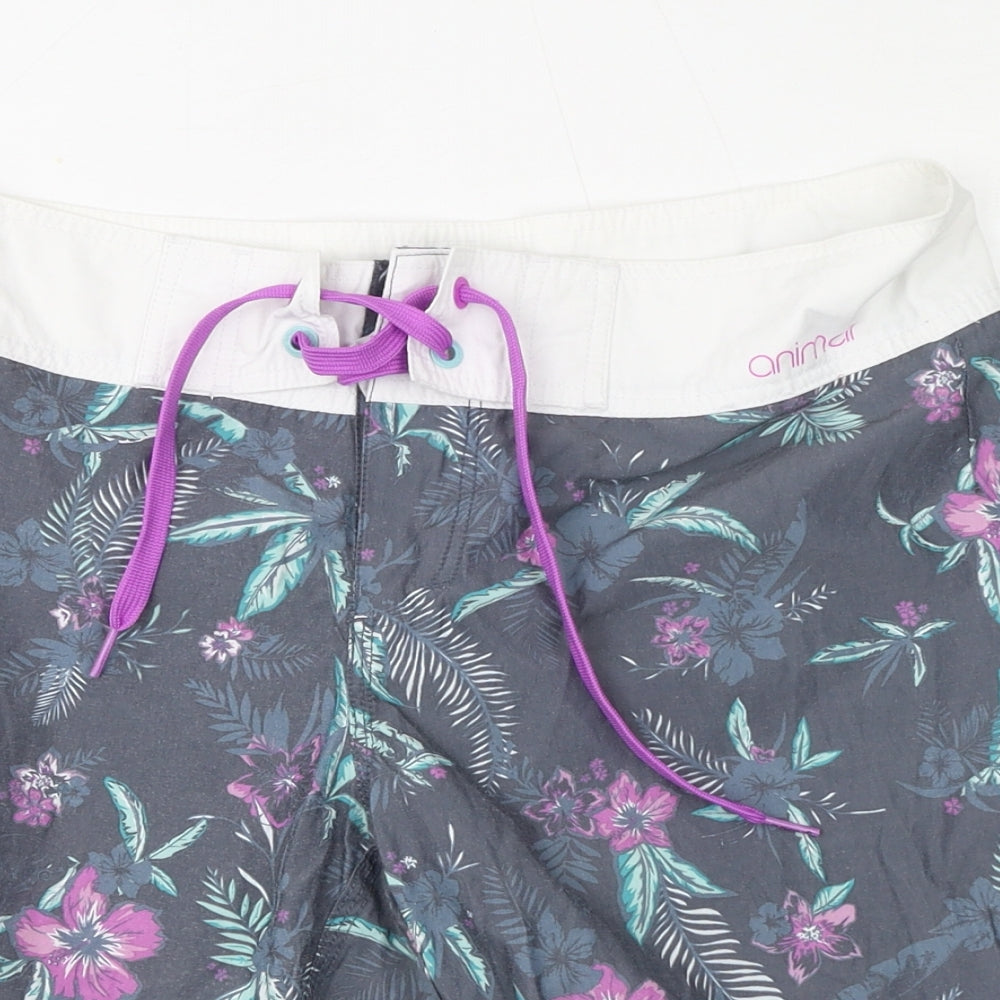 Animal Womens Grey Floral Polyester Sweat Shorts Size 10 L20 in Regular Drawstring
