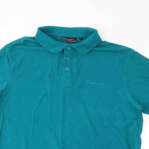 Pierre Cardin Mens Blue 100% Cotton Polo Size L Collared Pullover