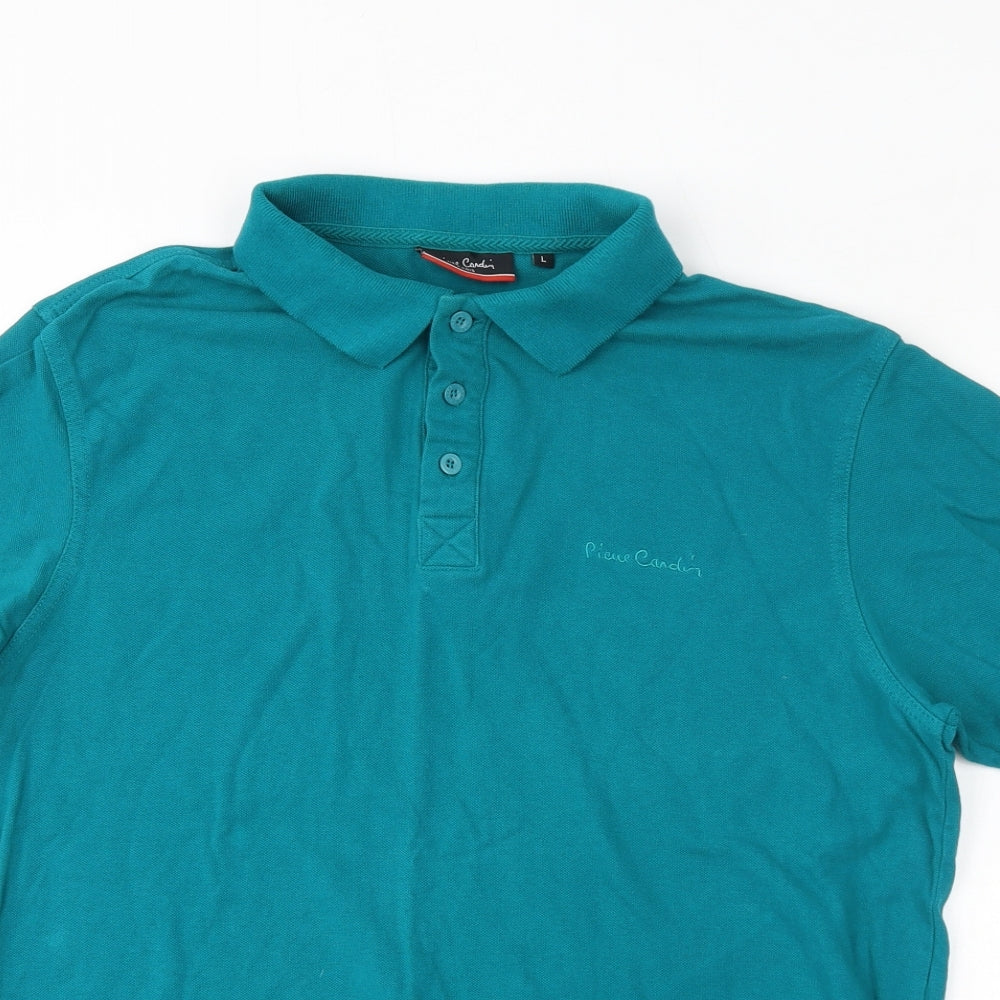 Pierre Cardin Mens Blue 100% Cotton Polo Size L Collared Pullover