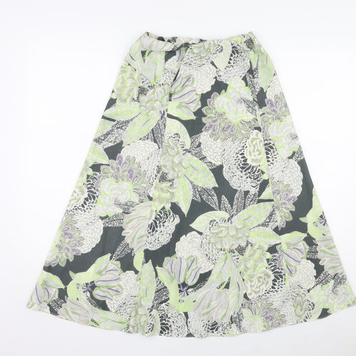 Marks and Spencer Womens Green Floral Polyester A-Line Skirt Size 8