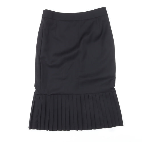 Jaeger Womens Black Wool Pleated Skirt Size 10 Zip