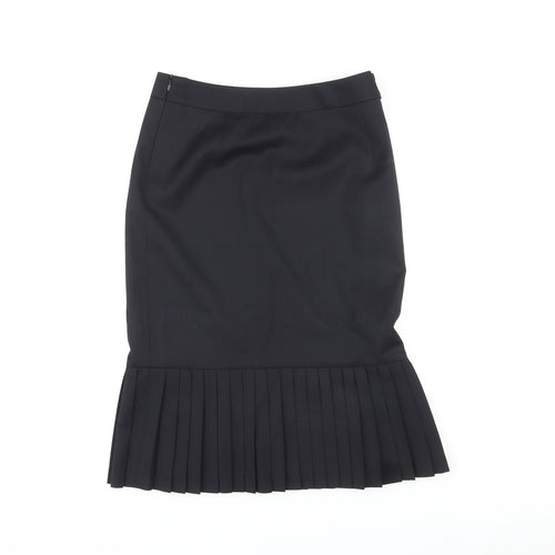 Jaeger Womens Black Wool Pleated Skirt Size 10 Zip
