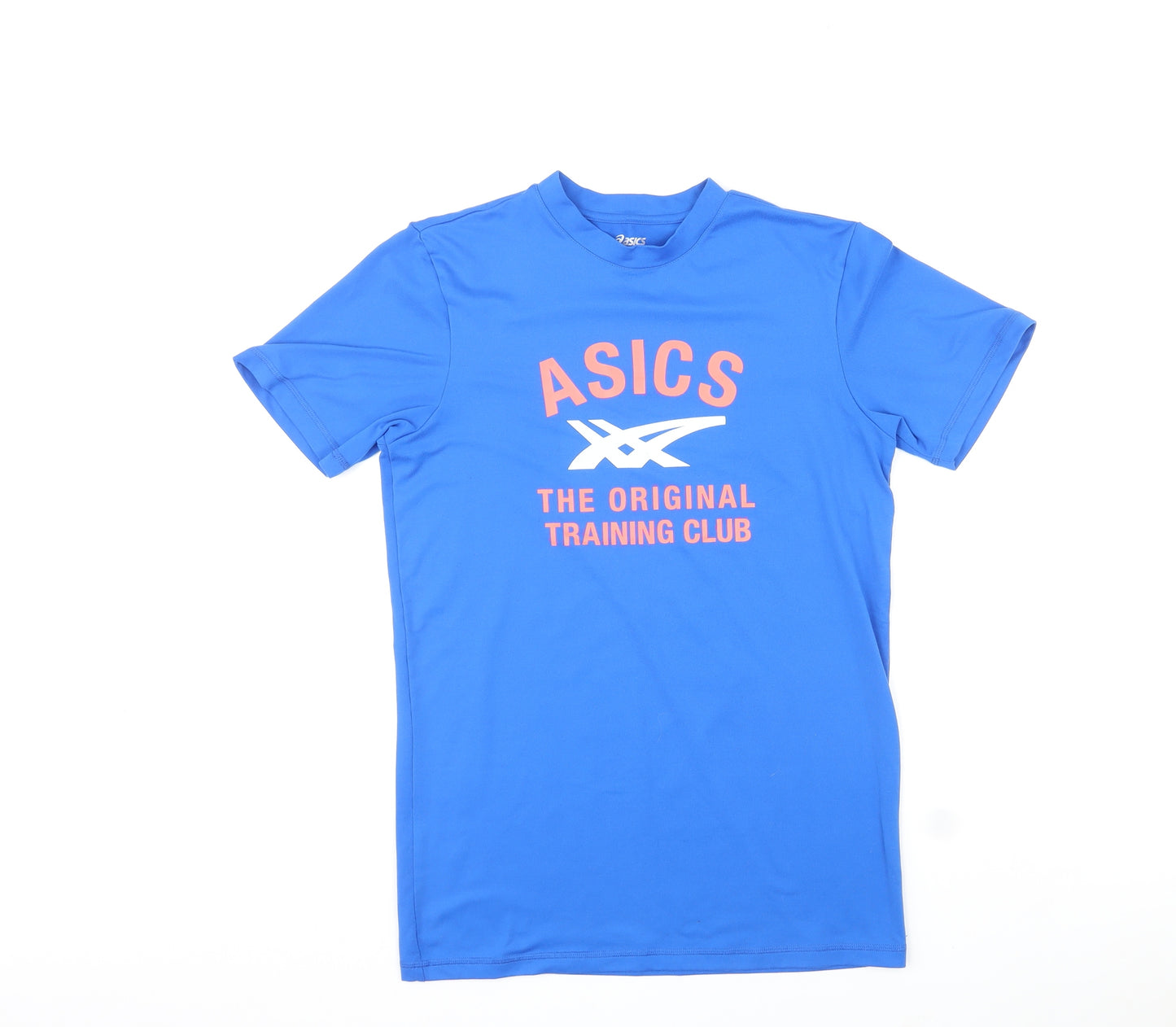 ASICS Mens Blue Polyester Jersey T-Shirt Size S Round Neck Pullover