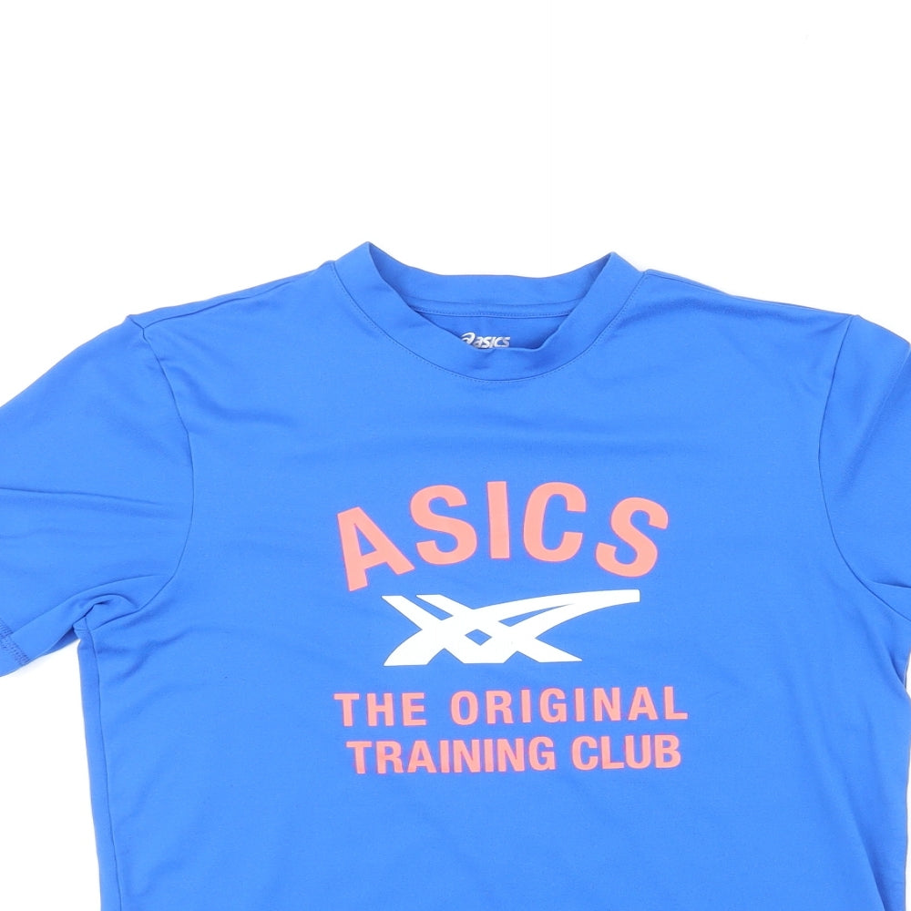 ASICS Mens Blue Polyester Jersey T-Shirt Size S Round Neck Pullover
