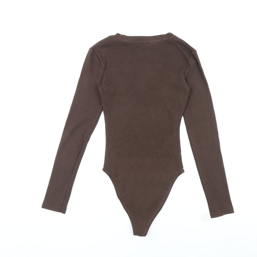 Zara Womens Brown Polyester Bodysuit One-Piece Size S Snap