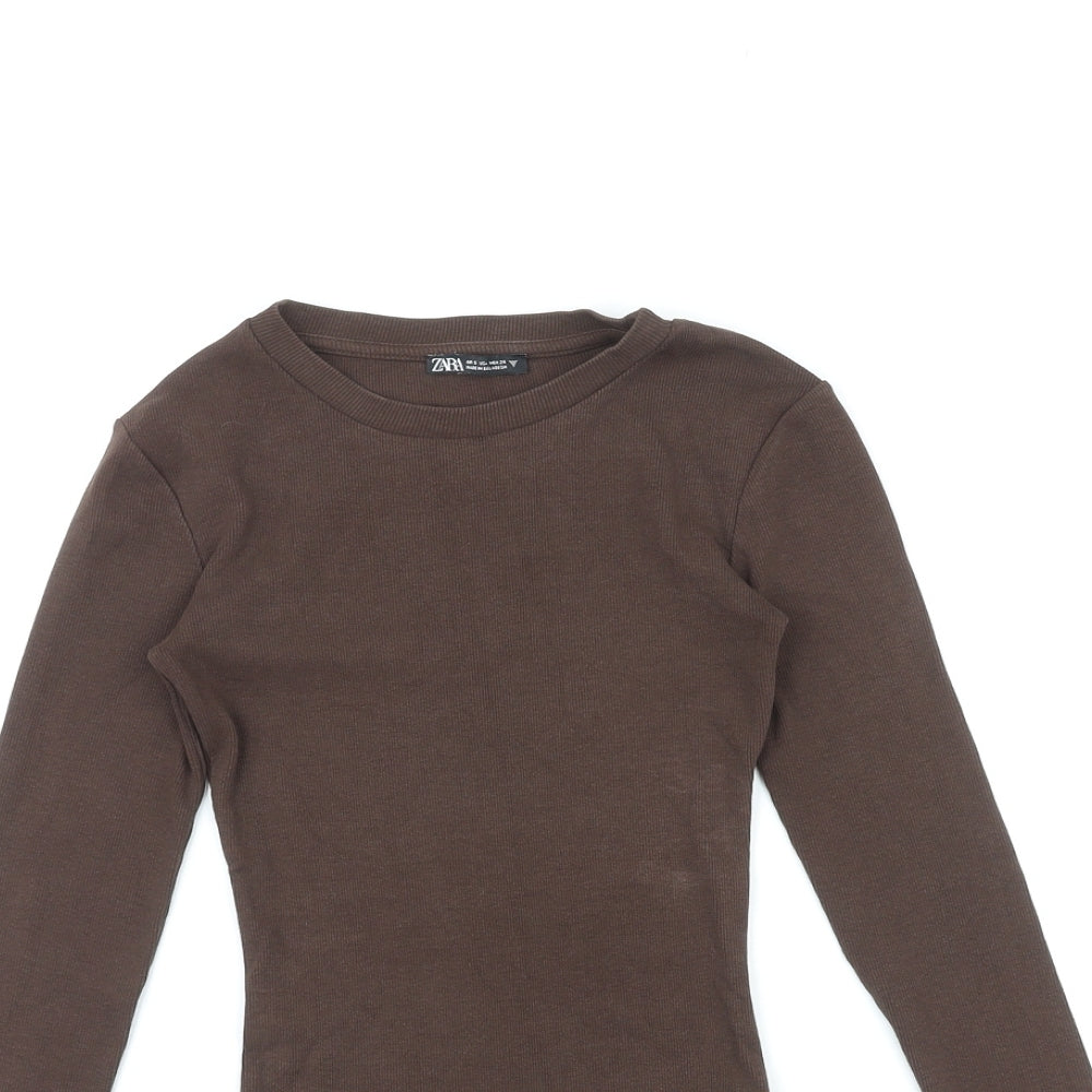 Zara Womens Brown Polyester Bodysuit One-Piece Size S Snap