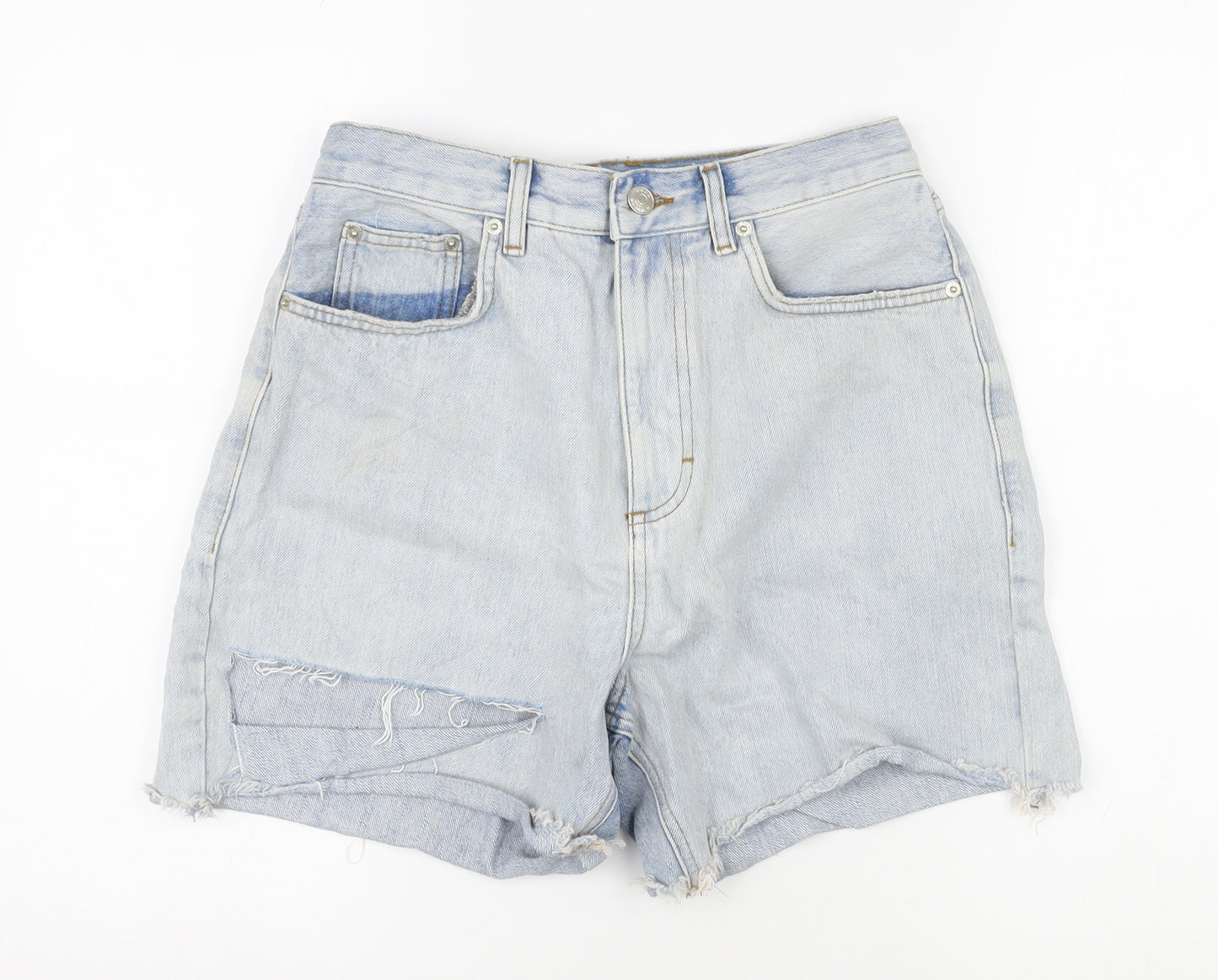 ASOS Womens Blue Cotton Hot Pants Shorts Size 10 L4 in Regular Zip - Distressed