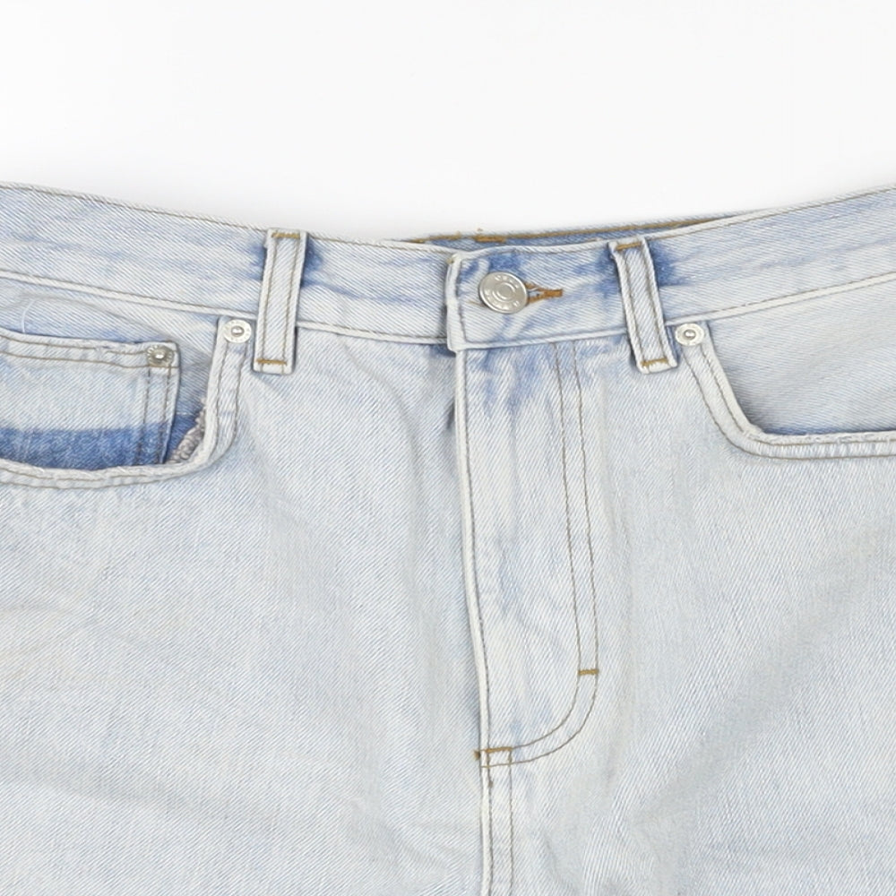 ASOS Womens Blue Cotton Hot Pants Shorts Size 10 L4 in Regular Zip - Distressed